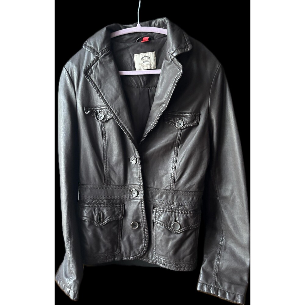Vintage Esprit 90s Brown Utility Genuine Leather Jacket